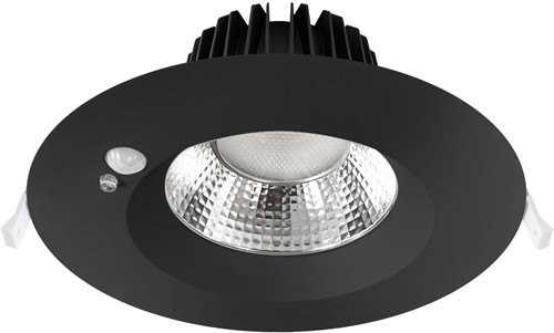 Pragmalux LED Downlight Mondial PIR IP54 facet zwart 13-18W 1400-2100lm 3-CCT UGR<19 60D BØ190 - GØ150-165 +LED Driver incl.3P aansluitsnoer en splitter en TO, 1 in 2 uit-2