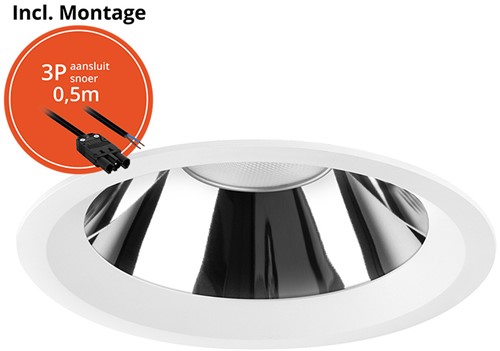 Pragmalux LED Downlight Mondial IP54 hoogglans wit licht verdiept 6-19,5W 725-2450lm 3-CCT CRI>90 UGR<19 60D BØ176 - GØ150-160 +Philips driver incl.3P snoer