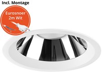 Pragmalux LED Downlight Mondial IP54 hoogglans wit licht verdiept 13,5-25,5W 1700-3200lm 3-CCT CRI>90 UGR<19 60D BØ226 - GØ200-210 +Philips driver incl. eurosnoer 2m wit
