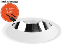 Pragmalux LED Downlight Mondial IP54 hoogglans wit verdiept 6-19,5W 725-2450lm 3-CCT CRI>90 UGR<19 60D BØ176 - GØ150-160 +Philips driver incl.3P snoer
