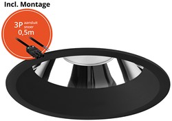 Pragmalux LED Downlight Mondial IP54 hoogglans zwart verdiept 13,5-25,5W 1700-3200lm 3-CCT CRI>90 UGR<19 60D BØ226 - GØ200-210 +Philips driver incl.3P snoer
