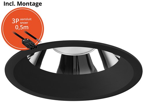 Pragmalux LED Downlight Mondial IP54 hoogglans zwart verdiept 6-16W 700-1800lm 3-CCT CRI>90 UGR<19 60D BØ146 - GØ120-130 +Philips driver incl.3P snoer