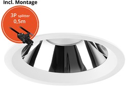 Pragmalux LED Downlight Mondial IP54 hoogglans wit standaard 13,5-25,5W 1700-3200lm 3-CCT CRI>90 UGR<19 60D BØ226 - GØ200-210 +Philips driver incl.3P snoer splitter, 1 in 2 uit