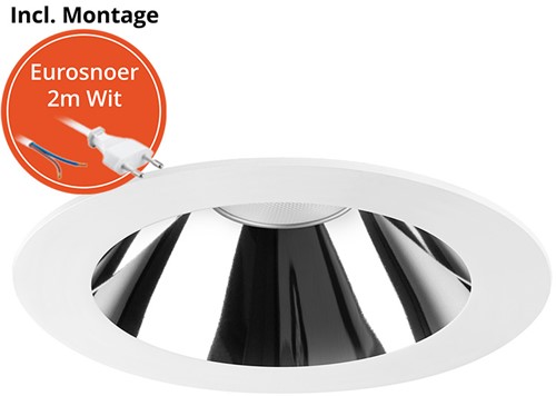 Pragmalux LED Downlight Mondial IP54 hoogglans wit plat 6-19,5W 725-2450lm 3-CCT CRI>90 UGR<19 60D BØ168 - GØ150 +Philips driver incl. eurosnoer 2m wit-2