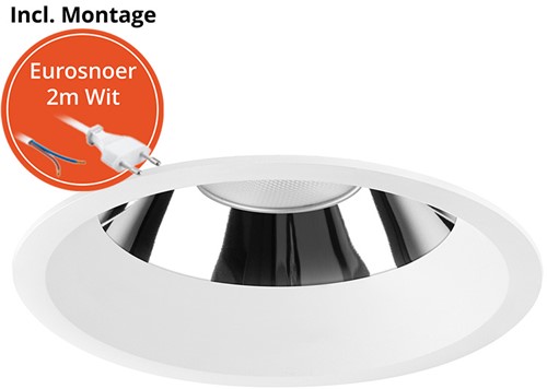 Pragmalux LED Downlight Mondial IP54 hoogglans wit verdiept 13,5-25,5W 1700-3200lm 3-CCT CRI>90 UGR<19 60D BØ226 - GØ200-210 +Philips driver incl. eurosnoer 2m wit