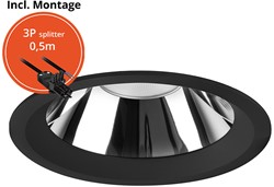 Pragmalux LED Downlight Mondial IP54 hoogglans zwart standaard 13,5-25,5W 1700-3200lm 3-CCT CRI>90 UGR<19 60D BØ226 - GØ200-210 +Philips driver incl.3P snoer splitter, 1 in 2 uit
