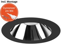 Pragmalux LED Downlight Mondial IP54 hoogglans zwart plat 13,5-25,5W 1700-3200lm 3-CCT CRI>90 UGR<19 60D BØ214 - GØ200 +Philips driver incl. eurosnoer 2m wit