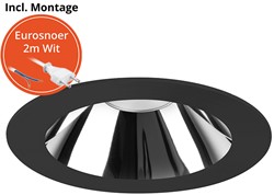 Pragmalux LED Downlight Mondial IP54 hoogglans zwart plat 6-19,5W 725-2450lm 3-CCT CRI>90 UGR<19 60D BØ168 - GØ150 +Philips driver incl. eurosnoer 2m wit
