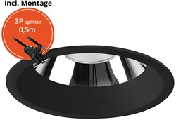 Pragmalux LED Downlight Mondial IP54 hoogglans zwart verdiept 6-19,5W 725-2450lm 3-CCT CRI>90 UGR<19 60D BØ176 - GØ150-160 +Philips driver incl.3P snoer splitter, 1 in 2 uit