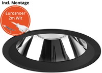 Pragmalux LED Downlight Mondial IP54 hoogglans zwart verdiept 13,5-25,5W 1700-3200lm 3-CCT CRI>90 UGR<19 60D BØ226 - GØ200-210 +Philips driver incl. eurosnoer 2m wit
