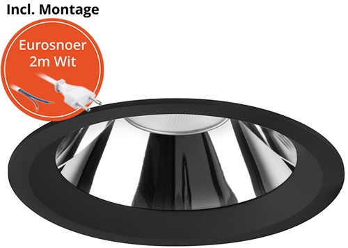 Pragmalux LED Downlight Mondial IP54 hoogglans zwart verdiept 6-16W 700-1800lm 3-CCT CRI>90 UGR<19 60D BØ146 - GØ120-130 +Philips driver incl. eurosnoer 2m wit