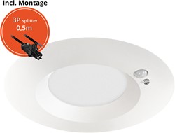 Pragmalux LED Downlight Mondial PIR IP54 opaal wit 13-18W 1400-2100lm 3-CCT 100D BØ176 - GØ150-160 +LED Driver incl.3P aansluitsnoer en splitter en TO, 1 in 2 uit