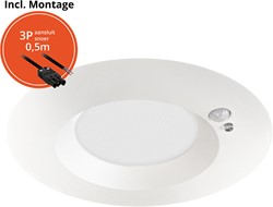 Pragmalux LED Downlight Mondial PIR IP54 opaal wit 13-18W 1400-2100lm 3-CCT 100D BØ176 - GØ150-160 +LED Driver incl.3P aansluitsnoer