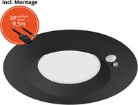 Pragmalux LED Downlight Mondial PIR IP54 opaal zwart 13-18W 1400-2100lm 3-CCT 100D BØ190 - GØ150-165 +LED Driver incl.3P aansluitsnoer