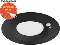 Pragmalux LED Downlight Mondial PIR IP54 opaal zwart 13-18W 1400-2100lm 3-CCT 100D BØ190 - GØ150-165 +LED Driver incl. eurosnoer 2m zwart