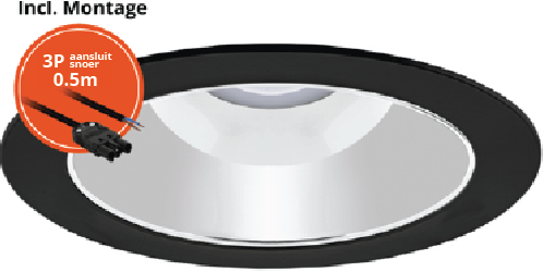 Pragmalux LED Downlight Spectre SR IP54 10-14W 3000K-5700K 3-CCT 1050-1550lm zwart Ø145 Buitenmaat - Gatmaat Ø125-135 +Philips Driver incl. 3P Aansluitsnoer(1x18W)