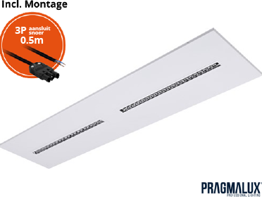 Pragmalux LED Inlegarmatuur Modul 30x120cm 26-30W 3500-4200lm 3000K-4000K 2CCT UGR<16 wit RAL9003 +driver incl. 3P Aansluitsnoer