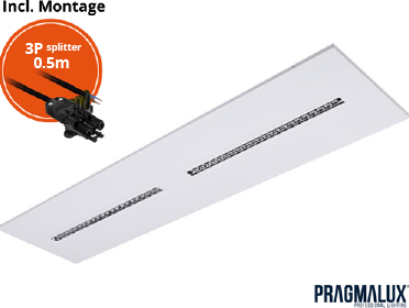 Pragmalux LED Inlegarmatuur Modul 30x120cm 26-30W 3500-4200lm 3000K-4000K 2CCT UGR<16 wit RAL9003 +driver incl. 3P Aansluitsnoer en splitter en trekontlasting, 1 in 2 uit