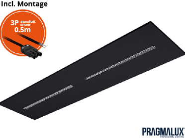 Pragmalux LED Inlegarmatuur Modul 30x120cm 26-30W 3500-4200lm 3000K-4000K 2CCT UGR<16 zwart RAL9005 +driver incl. 3P Aansluitsnoer