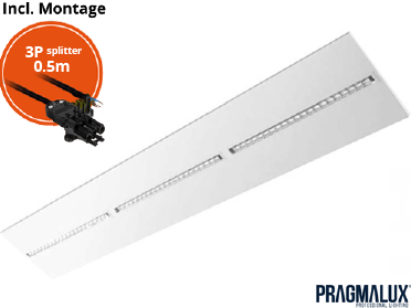 Pragmalux LED Inlegarmatuur Modul 30x150cm 26-30W 3500-4200lm 3000K-4000K 2CCT UGR<16 wit RAL9003 +driver incl. 3P Aansluitsnoer en splitter en trekontlasting, 1 in 2 uit