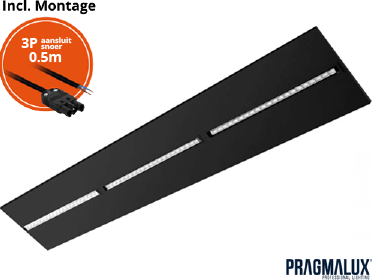 Pragmalux LED Inlegarmatuur Modul 30x150cm 26-30W 3500-4200lm 3000K-4000K 2CCT UGR<16 zwart RAL9005 +driver incl. 3P Aansluitsnoer