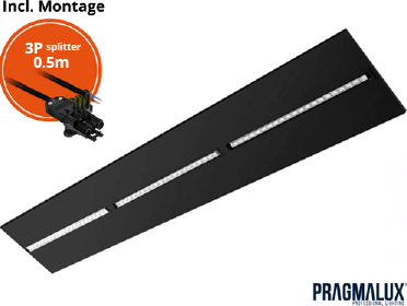 Pragmalux LED Inlegarmatuur Modul 30x150cm 26-30W 3500-4200lm 3000K-4000K 2CCT UGR<16 zwart RAL9005 +driver incl. 3P Aansluitsnoer en splitter en trekontlasting, 1 in 2 uit