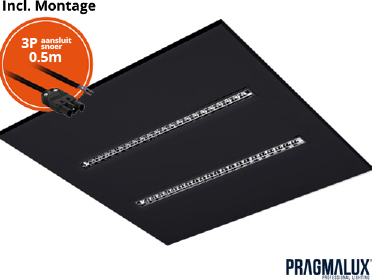 Pragmalux LED Inlegarmatuur Modul 60x60cm 26-30W 3500-4200lm 3000K-4000K 2CCT UGR<16 zwart RAL9005 +driver incl. 3P Aansluitsnoer