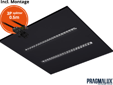 Pragmalux LED Inlegarmatuur Modul 60x60cm 26-30W 3500-4200lm 3000K-4000K 2CCT UGR<16 zwart RAL9005 +driver incl. 3P Aansluitsnoer en splitter en trekontlasting, 1 in 2 uit