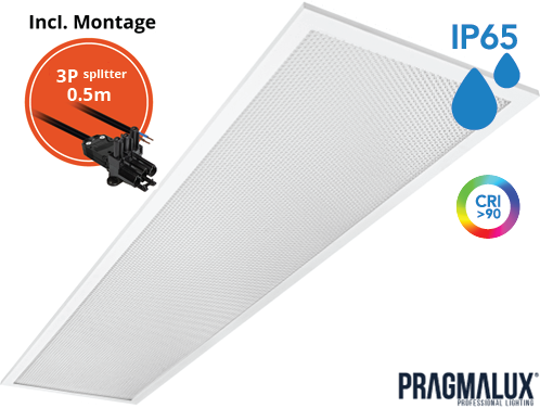Pragmalux LED Paneel 30x120cm Sigma G2 IP65 CRI>90 26-37W 5000K-6500K 2-CCT 3700-5300lm UGR<19 +Driver incl. 3P Aansluitsnoer en splitter en trekontlasting, 1 in 2 uit (2x28W/2x36W)