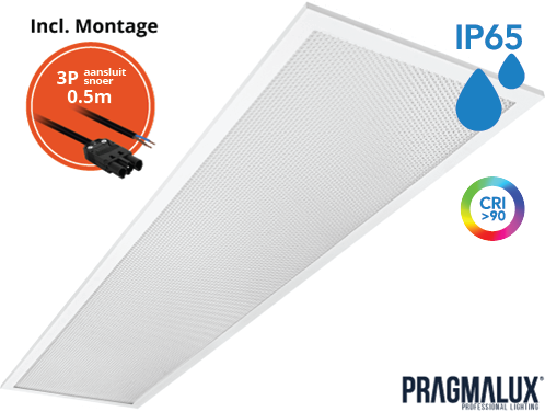 Pragmalux LED Paneel 30x120cm Sigma G2 IP65 CRI>90 26-37W 5000K-6500K 2-CCT 3700-5300lm UGR<19 +Driver incl. 3P Aansluitsnoer (2x28W/2x36W)