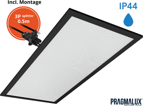Pragmalux LED Paneel 30x60cm Sigma G2 Zwart IP44 9-20W 3000K-4000K 2-CCT 1050-2500lm UGR<19 +Driver incl. 3P Aansluitsnoer en splitter en trekontlasting, 1 in 2 uit (2x14W)