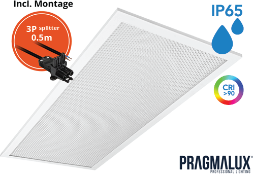 Pragmalux LED Paneel 30x60cm Sigma G2 IP65 CRI>90 9-20W 5000K-6500K 2-CCT 1100-2600lm UGR<19 +Driver incl. 3P Aansluitsnoer en splitter en trekontlasting, 1 in 2 uit (2x14W/2X18W)