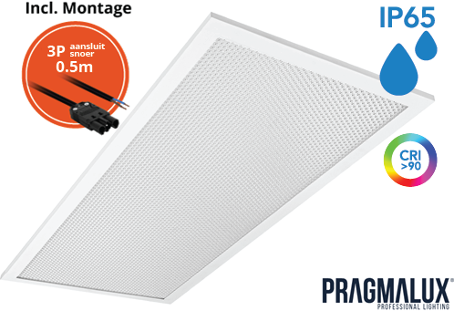 Pragmalux LED Paneel 30x60cm Sigma G2 IP65 CRI>90 9-20W 3000K-4000K 2-CCT 1000-2500lm UGR<19 +Driver incl. 3P Aansluitsnoer (2x14W/2X18W)