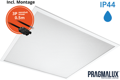 Pragmalux LED Paneel 60x60cm Sigma G2 IP44 26-38W 3000K-4000K 2-CCT 3500-5100lm UGR<19 +Driver incl. 3P Aansluitsnoer (4x14W)