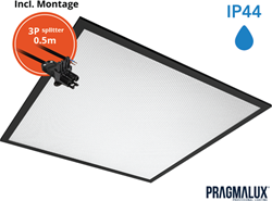Pragmalux LED Paneel 60x60cm Sigma G2 Zwart IP44 26-38W 3000K-4000K 2-CCT 3500-5100lm UGR<19 +Driver incl. 3P Aansluitsnoer en splitter en trekontlasting, 1 in 2 uit (4x14W)