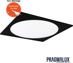 Pragmalux LED Paneel 60x60cm Rondix IP54 20-40W 3CCT 2300-5000lm UGR<19 zwart RAL9005 + Driver incl.eurosnoer 2m (4x14W)