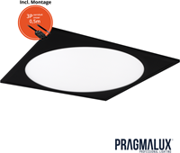Pragmalux LED Paneel 60x60cm Rondix IP54 20-40W 3CCT 2300-5000lm UGR<19 zwart RAL9005 + Driver incl.incl. 3P Aansluitsnoer (4x14W)