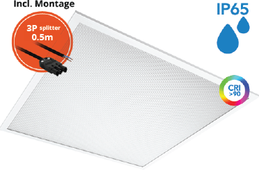 Pragmalux LED Paneel 60x60cm Sigma G2 IP65 CRI>90 13-26W 5000K-6500K 2-CCT 1800-3800lm UGR<19 +Philips Driver incl. 3P Aansluitsnoer (4x14W/4X18W)