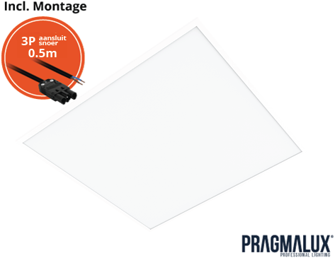 Pragmalux LED Paneel 60x60cm Essence G3 25-34W 3000K-6000K 3-CCT 3050-4350lm UGR<19 +Driver incl. 3P Aansluitsnoer (4x14W)