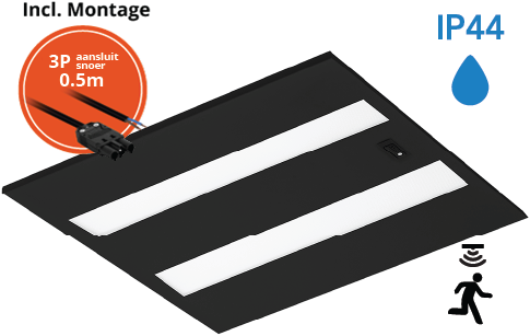Pragmalux LED Paneel Flexcore IP44 Easyair Sensor 60x60cm 26-39W 3600-5500lm 3000K-3500K-4000K 3CCT CRI >90 UGR<19 zwart RAL9005 +Philips DALI SR driver incl. P3 aansluitsnoer