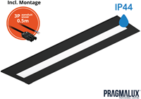 Pragmalux LED Paneel Flexcore IP44 30x120cm 26-39W 3600-5500lm 3000K-3500K-4000K 3CCT CRI >90 UGR<19 zwart RAL9005 +driver incl. P3 aansluitsnoer