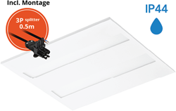 Pragmalux LED Paneel Flexcore IP44 60x60cm 26-39W 3600-5500lm 3000K-3500K-4000K 3CCT CRI >90 UGR<19 wit RAL9003+Philips driver incl. P3 aansluitsnoer en splitter en trekontlasting, 1 in 2 uit