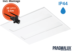 Pragmalux LED Paneel Flexcore IP44 60x60cm 26-39W 3600-5500lm 3000K-3500K-4000K 3CCT CRI >90 UGR<19 wit RAL9003+driver incl. P3 aansluitsnoer en splitter en trekontlasting, 1 in 2 uit