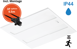 Pragmalux LED Paneel Flexcore IP44 Easyair Sensor 60x60cm 26-39W 3600-5500lm 3000K-3500K-4000K 3CCT CRI >90 UGR<19 wit RAL9003+Philips DALI SR driver incl. P3 aansluitsnoer en splitter en trekontlasting, 1 in 2 uit