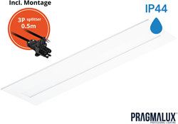 Pragmalux LED Paneel Flexcore IP44 30x120cm 26-39W 3600-5500lm 3000K-3500K-4000K 3CCT CRI >90 UGR<19 wit RAL9003 +driver incl. P3 aansluitsnoer en splitter en trekontlasting, 1 in 2 uit