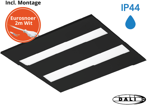 Pragmalux LED Paneel Flexcore IP44 60x60cm 26-39W 3600-5500lm 3000K-3500K-4000K 3CCT CRI>90 UGR<19 zwart RAL9005 +Philips DALI driver incl. eurosnoer 2m wit
