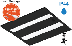 Pragmalux LED Paneel Flexcore IP44 Easyair Sensor 60x60cm 26-39W 3600-5500lm 3000K-3500K-4000K 3CCT CRI >90 UGR<19 zwart RAL9005 +Philips DALI SR driver incl. eurosnoer 2m wit 