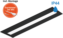 Pragmalux LED Paneel Flexcore IP44 30x120cm 26-39W 3600-5500lm 3000K-3500K-4000K 3CCT CRI >90 UGR<19 zwart RAL9005 +Philips driver incl. eurosnoer 2m wit 