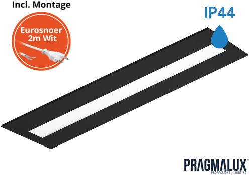 Pragmalux LED Paneel Flexcore IP44 30x120cm 26-39W 3600-5500lm 3000K-3500K-4000K 3CCT CRI >90 UGR<19 zwart RAL9005 +driver incl. eurosnoer 2m wit 