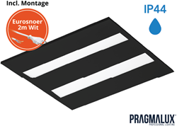 Pragmalux LED Paneel Flexcore IP44 60x60cm 26-39W 3600-5500lm 3000K-3500K-4000K 3CCT CRI >90 UGR<19 zwart RAL9005 +driver incl. eurosnoer 2m wit 